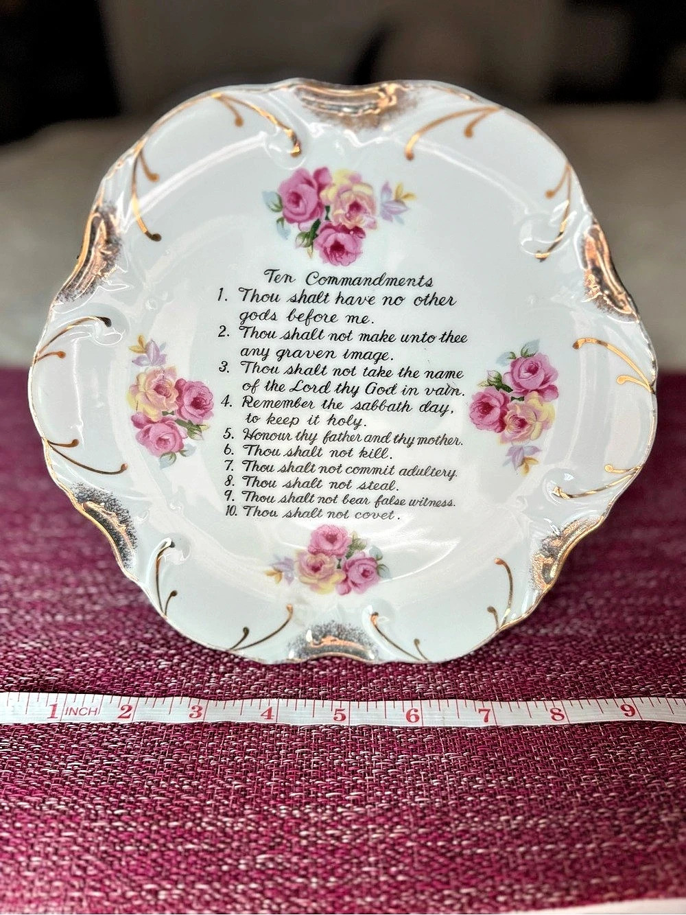 Vintage Ten Commandments Decorative Plate 18K Gold Trim Japan